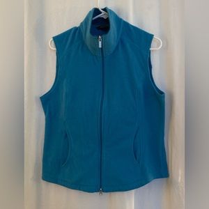 Lands End Blue Sleeveless Full Zip Fleece Vest Pockets Size M